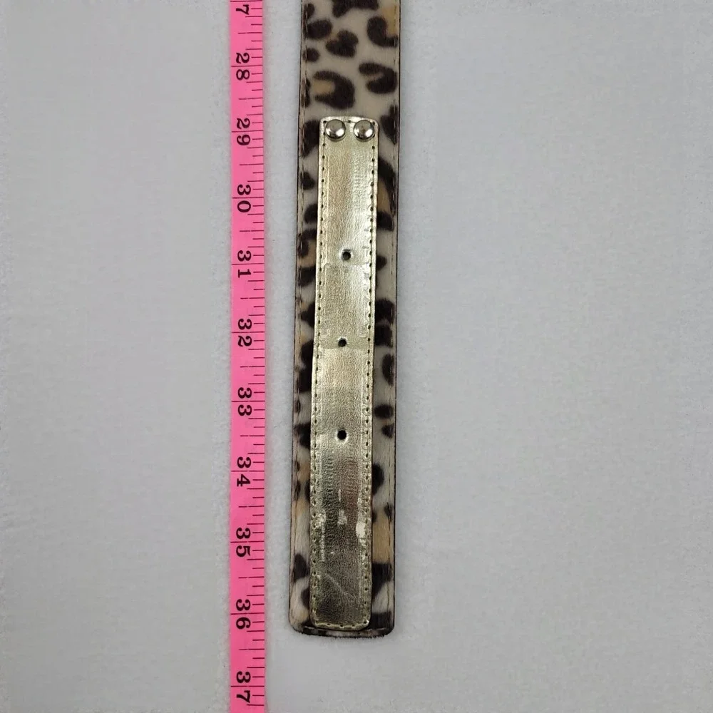 Vintage Womens Leopard Calf Hair Belt Gold Rhinestone Buckle Small Animal Print
